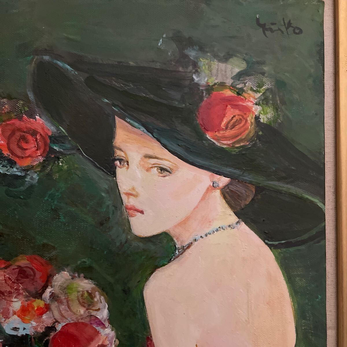 Yahoo!オークション - 真作 中島裕子「バラと一緒」油彩