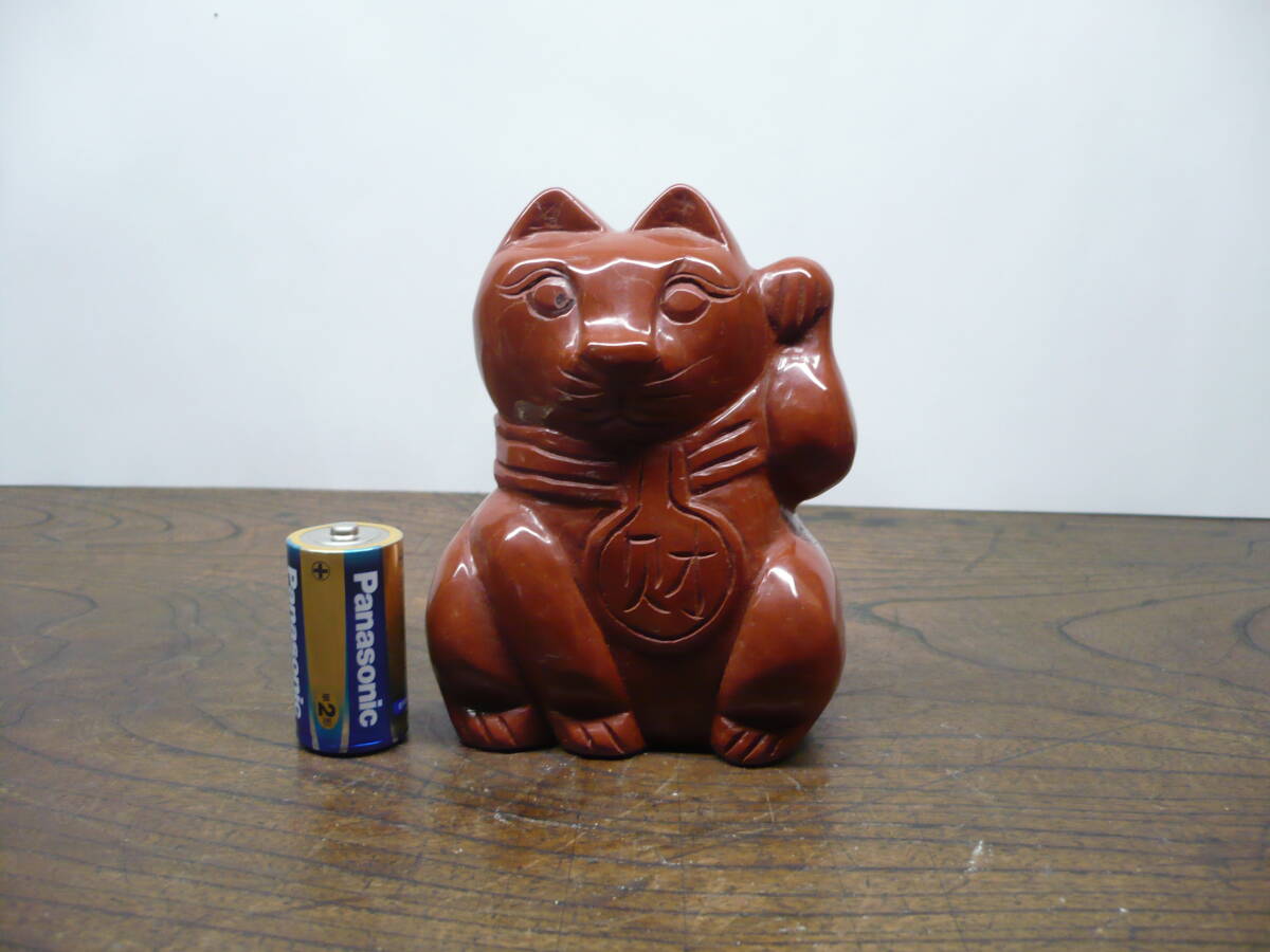 ★★3　赤石　細工品　財運招き猫　レッドジャスパー　金運パワー