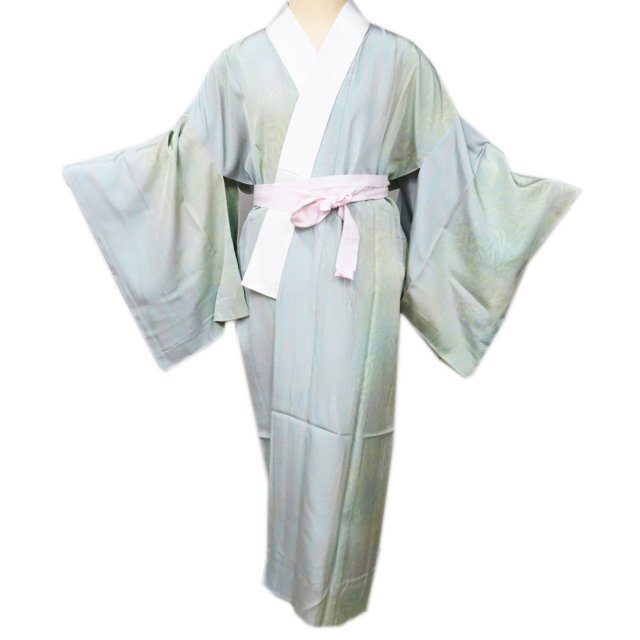 襦袢 長襦袢 未使用 正絹 植物文様 薄緑系色 多色 身丈126.5cm 裄63.5cm きもの北條 A1136-5