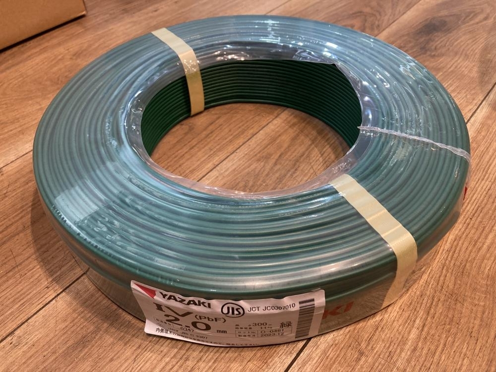 021■未使用品■矢崎電線 IVケーブル 2.0mm×300m 緑 2023年12月製造