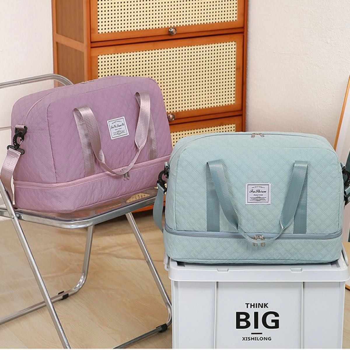 2way сумка "Boston bag" фиолетовый лиловый стеганое полотно Carry on большая вместимость путешествие 