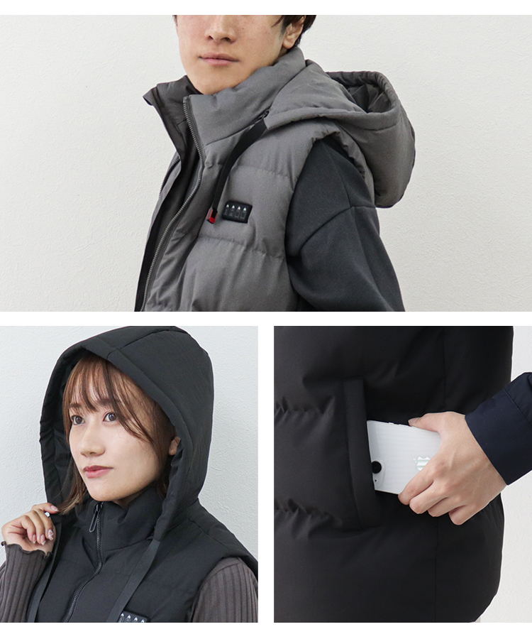 電熱ベスト 電熱ジャケット XLサイズ フード ヒートベスト ヒーターベスト 温度調整 軽量 防寒着 作業着 超軽量 メンズ レディース 新品_画像4