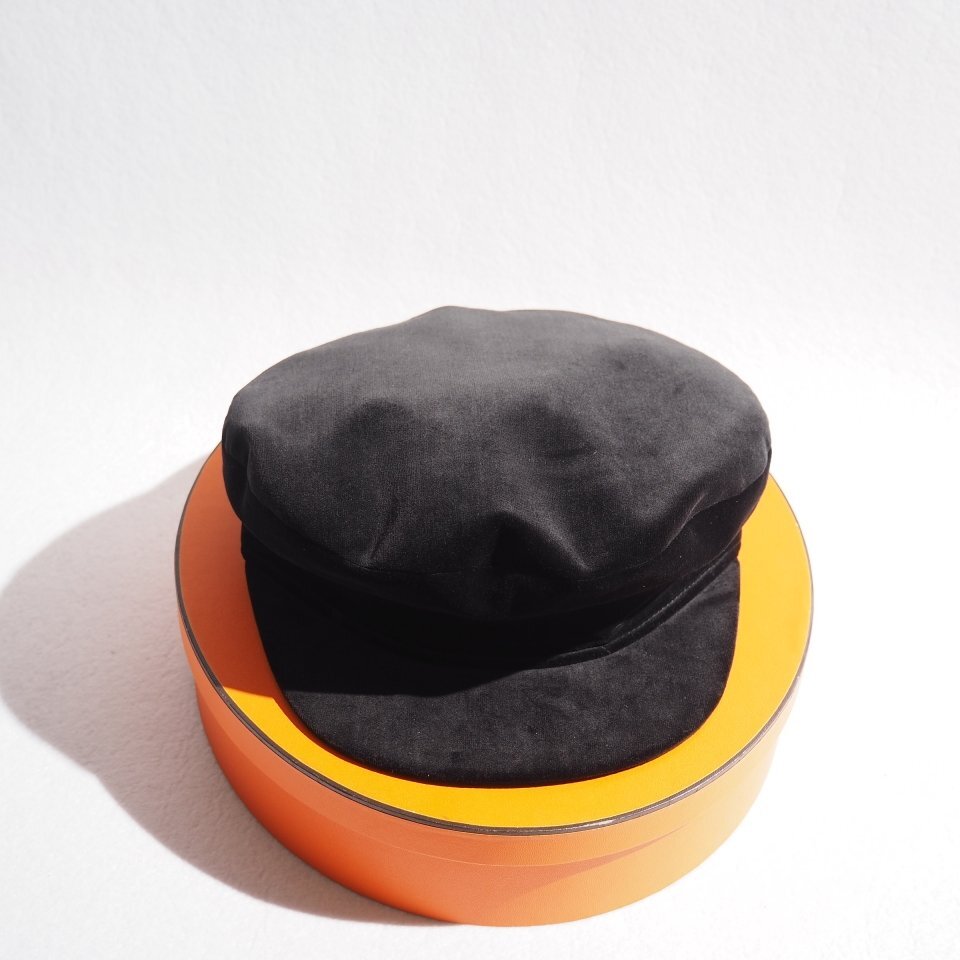 M7276f10　▼HERMES エルメス▼　ベロア キャスケット ブラック 57 / ベルベット 帽子 キャップ 黒 秋冬 rb mks