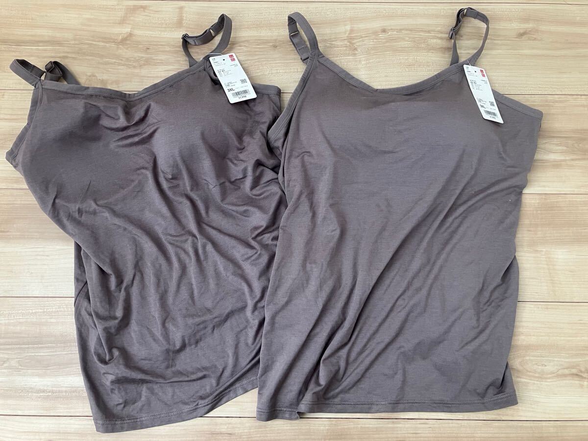 新品!!ユニクロ☆ヒートテック ブラキャミソール 2枚 3XLサイズ ブラウン☆WOMEN インナー 肌着 UNIQLO