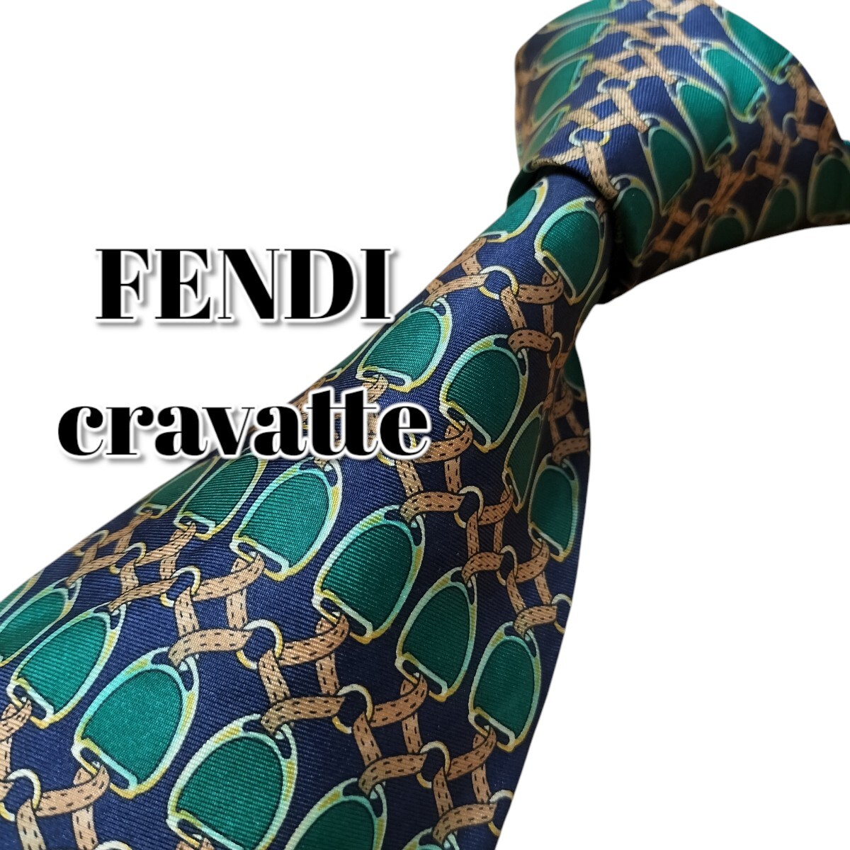 ★FENDI cravatte★　グリーン系　総柄　イタリア製