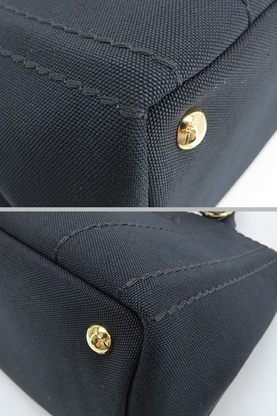 新古品 プラダ カナパ リカーモ 2WAY ハンドバッグ ショルダー トートバッグ 刺繍 NERO ブラック コットンキャンバス 1BG464_画像6