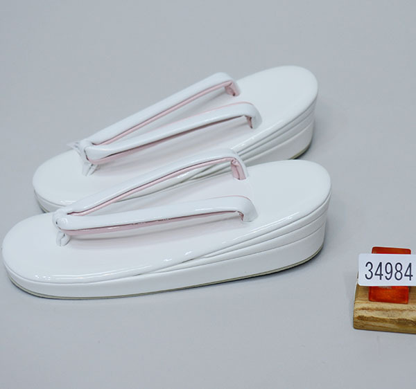 草履 高級 三段草履 合皮 M/LL/3Lサイズ 白×ピンク 単品 鼻緒 無地 新品 (株) 安田屋 NO34984