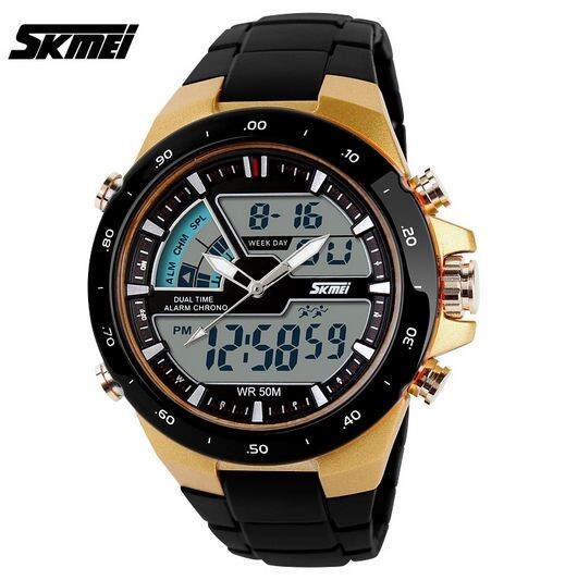 ■ 新品 ■ 50m防水 SKMEI デザイン 腕時計 ゴールド 金 デジアナ42 【オメガ ポールスミス セイコー 福袋】