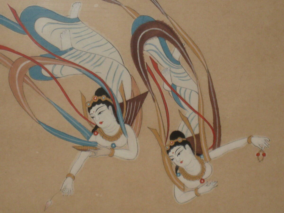 ◇真作□敦煌 莫高窟 壁画【飛天//王啓江 額62×84cm 1995年作 ◇真作□敦煌 莫高窟 壁画【飛天//王啓江 額62×84cm 1995年作