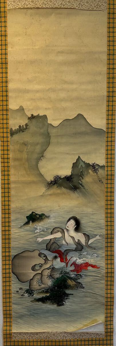 真作】江戸期 葛飾北斎「蛸と海女の図」古い掛け軸(掛軸) 肉筆 真作】江戸期 葛飾北斎「蛸と海女の図」古い掛け軸(掛軸) 肉筆