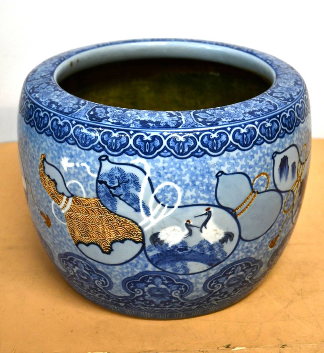 PY1-134【現状品】火鉢 鉢 鶴 ひょうたん 大型火鉢 総重量 約 PY1-134【現状品】火鉢 鉢 鶴 ひょうたん 大型火鉢 総重量 約