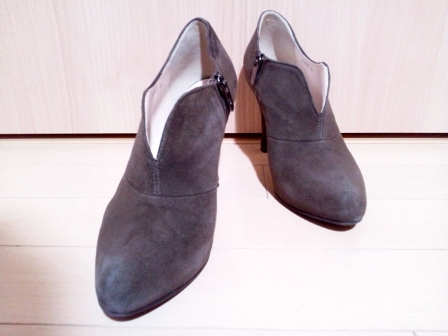 GINZA Kanematsu 銀座かねまつ AQUA BELL スエードレザーブーティ ショートブーツ インサイドジップ ハイヒール 茶色 ブラウン 日本製 22cm_画像1