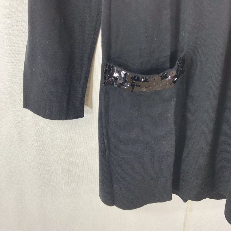 ソニアリキエル SONIA BY SONIA RYKIEL カーディガン ニット スパンコール リボン ポケット 黒 40サイズ 924540