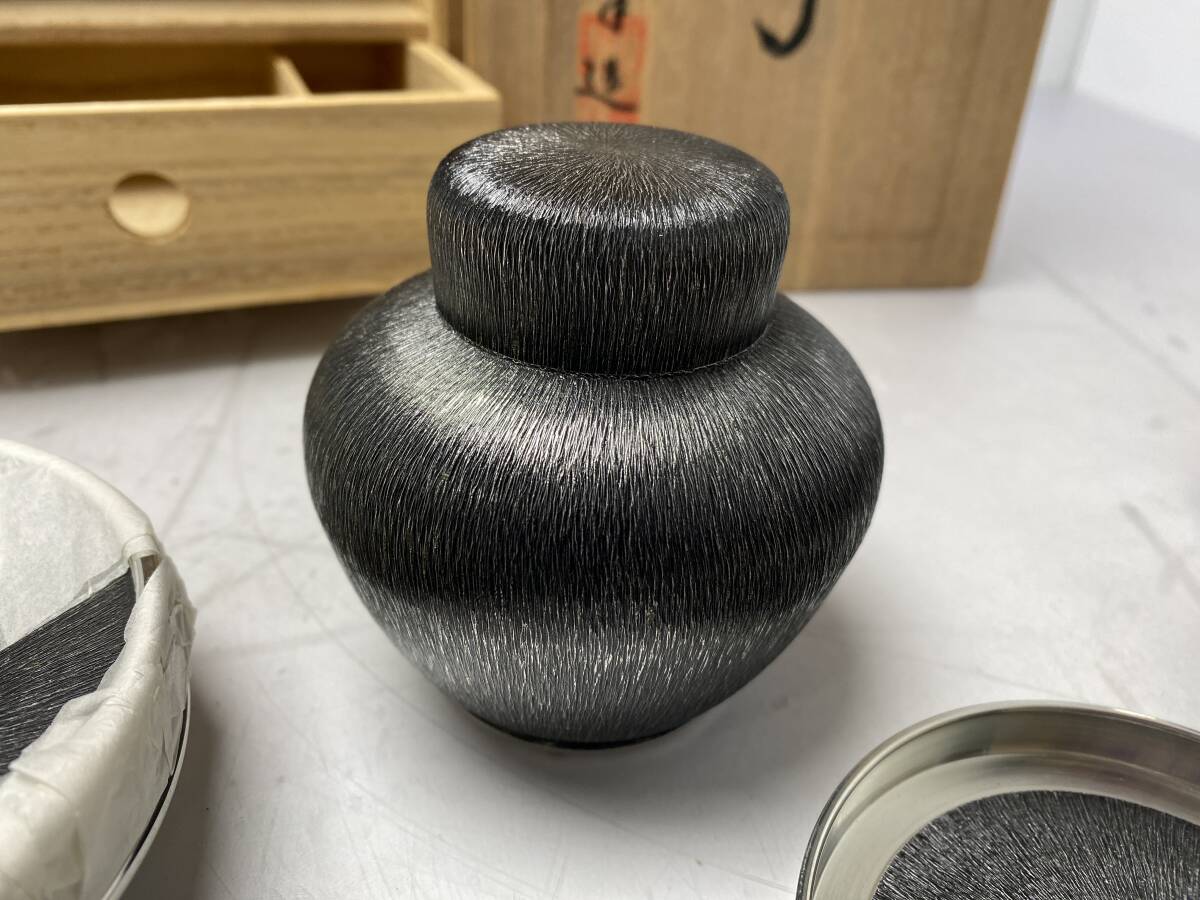 1/19☆浪華 錫半造☆嵯峨野 茶器 5点セット 木箱 共箱 錫製品
