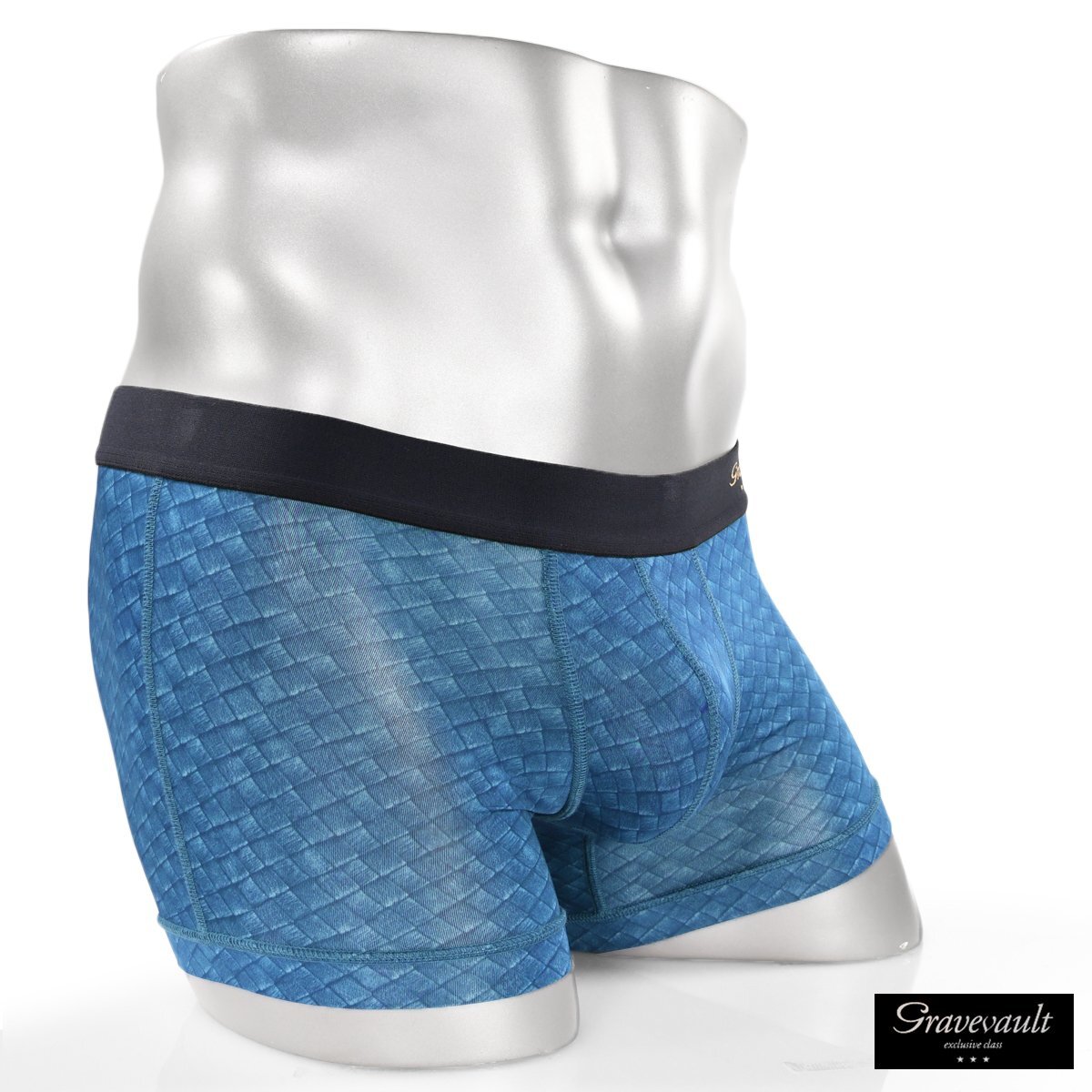 ♂3051962-blu GRAVEVAULT グレイブボールト ショートボクサーイントレチャート 編み込み柄プリント メンズ 下着(ブルー青) M 日本製_画像4