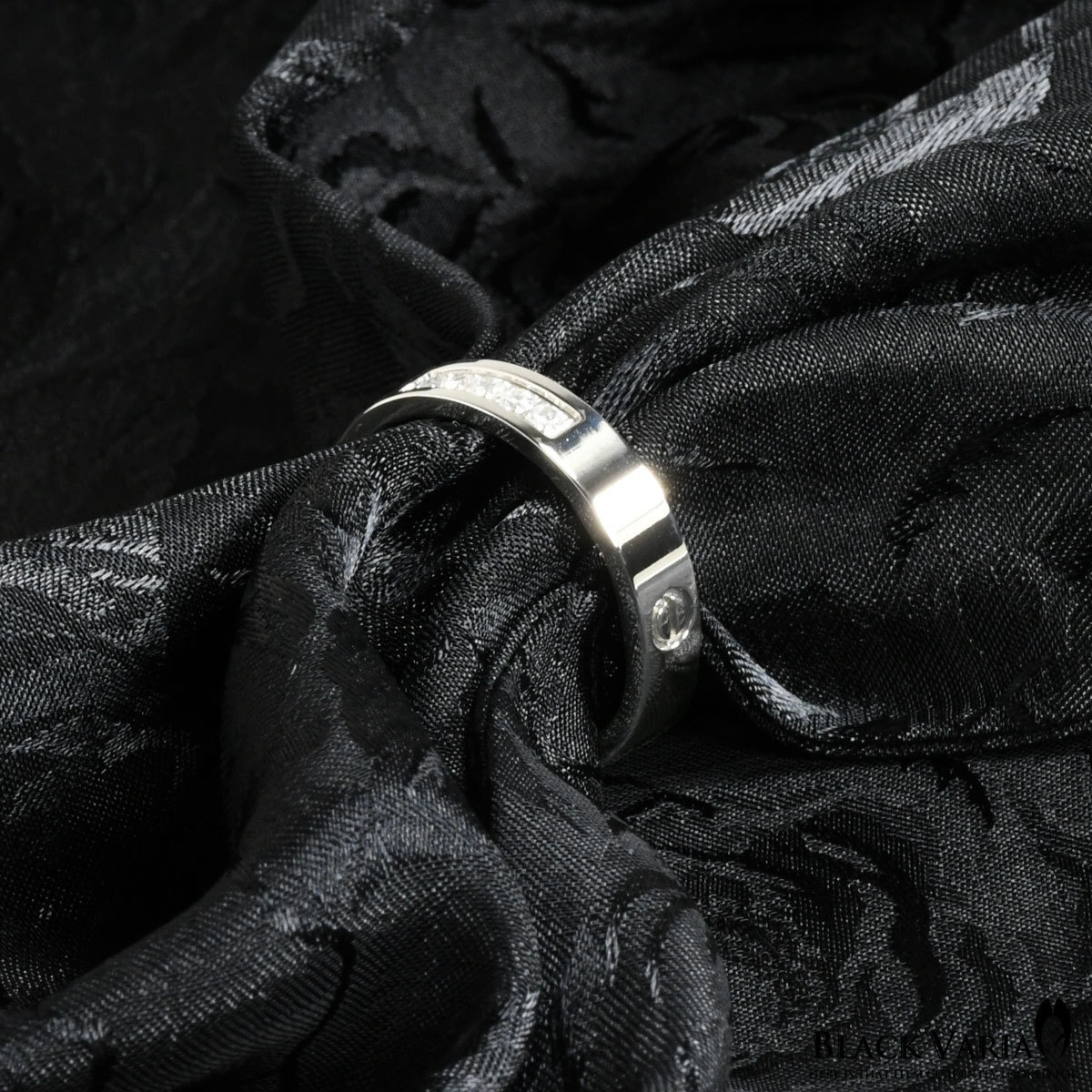 ◆ring02-si BLACK VARIA ストールリング ラインストーン メンズ アクセサリー パーティー(シルバー銀 石5) ステンレス 送料370円～_画像2