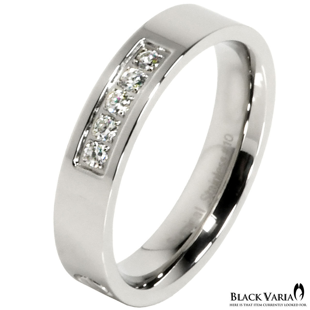 ◆ring02-si BLACK VARIA ストールリング ラインストーン メンズ アクセサリー パーティー(シルバー銀 石5) ステンレス 送料370円～_画像1