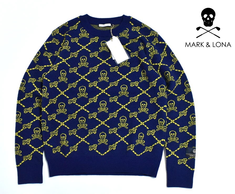 【送料無料】新品 MARK & LONA Ruler Fulling Crew Sweater 46 ネイビー マークアンドロナ ニットセーター スカル