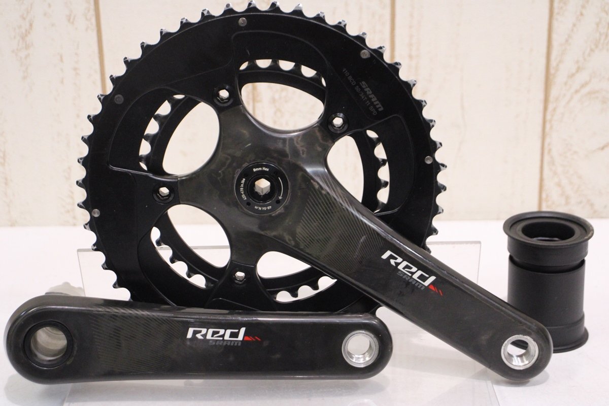 格安SALEスタート! 22 RED スラム ★SRAM 167.5mm BCD:110mm カーボンクランクセット 2x11s 50/34T セット
