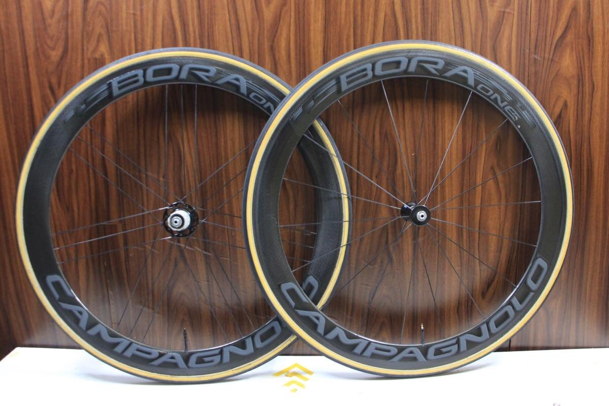 ○Campagnolo カンパニョーロ BORA ONE 50 ナロー シマノフリー 11/12s対応 チューブラー ダークラベル カーボンホイールセット 難あり