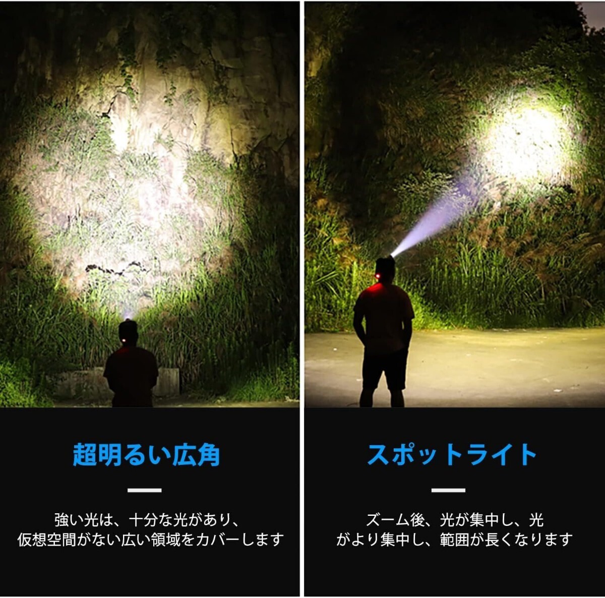 LED ヘッドライト 充電式 防水 ヘッドランプ 高輝度XHP70ウィック6000ルーメン 三つ點(diǎn)燈モード ヘルメット ライト ズーム可能 90度調(diào)整