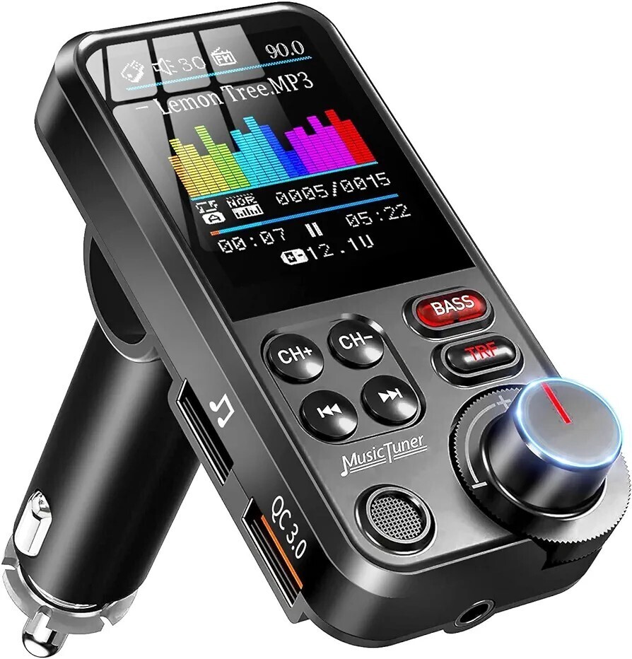 FMトランスミッター BT93 Bluetooth5.0 7種類EQ設定可能 QC3.0急速充電 USB ×2口 1.8インチカラースクリーン