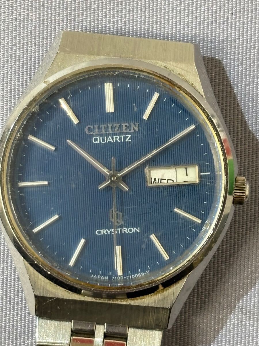 【D119】シチズン CITIZEN クリストロン CRYSTRON クォーツ 3針 デイデイト 4-710029K 男性用 メンズ 腕時計