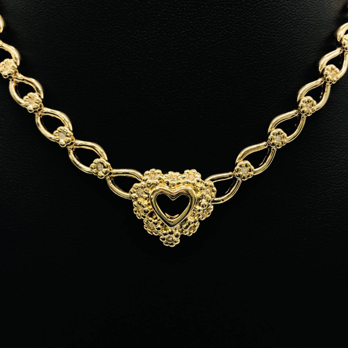 【美品】NINA RICCI ニナリッチ ネックレス ゴールドカラー ラインストーン ハート レディース アクセサリー / ot-0430-sw