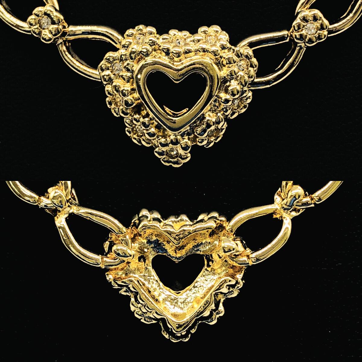 【美品】NINA RICCI ニナリッチ ネックレス ゴールドカラー ラインストーン ハート レディース アクセサリー / ot-0430-sw