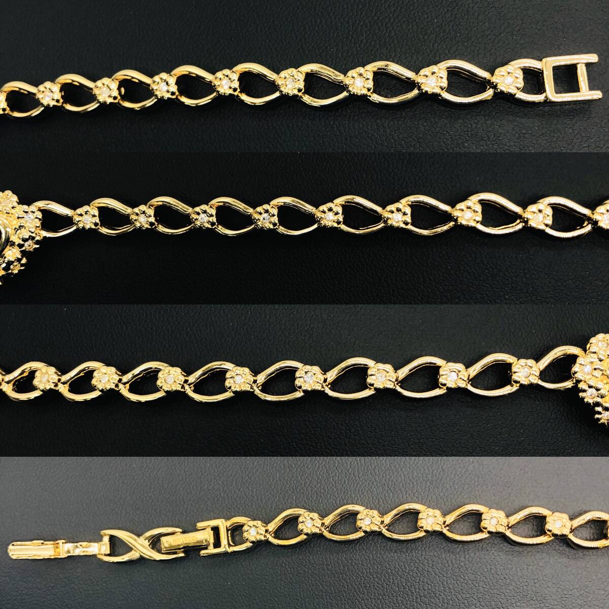 【美品】NINA RICCI ニナリッチ ネックレス ゴールドカラー ラインストーン ハート レディース アクセサリー / ot-0430-sw
