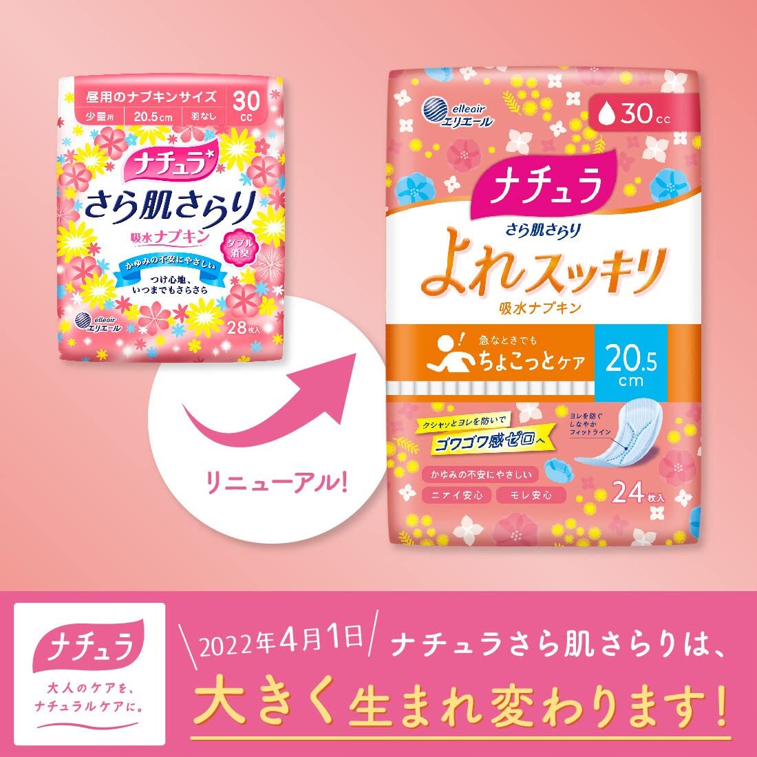 ナチュラさら肌さらりよれスッキリ吸水ナプキン26ｃｍロング50ｃｃ18枚 容量18マイ大王制紙 生理用品