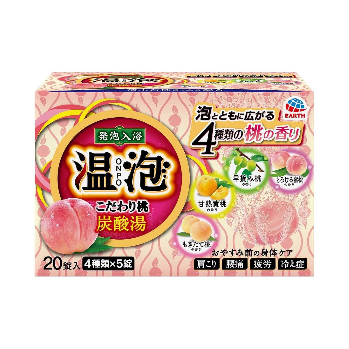 【まとめ買い】温泡ＯＮＰＯこだわり桃炭酸湯20錠入 容量45G×12点セット アース製薬 入浴剤_画像2