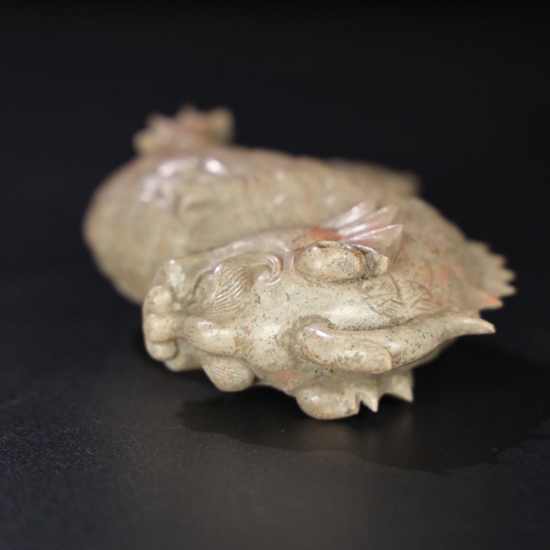中国 唐物 砡 時代物 漢代龍水盂 玉器 中国美術 骨董品 和田玉 置物 古美術 ◇御泓軒◇『漢朝時代 高古玉 和田玉彫 瑞獣置物』