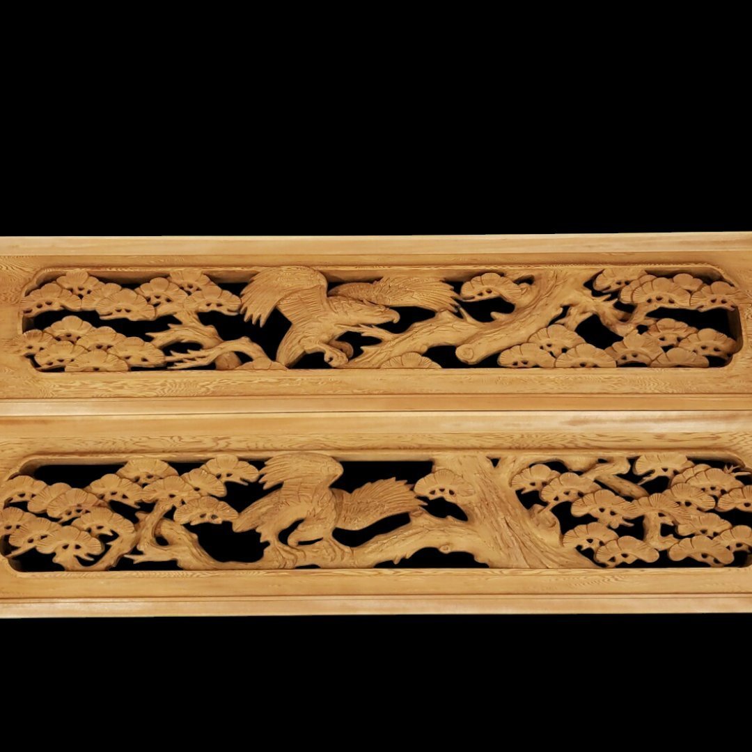 彫刻欄間 松鷹 「一対(2枚セット)」井波彫刻 栄二郎刀 細密彫刻 彫刻欄間 松鷹 「一対(2枚セット)」井波彫刻 栄二郎刀 細密彫刻