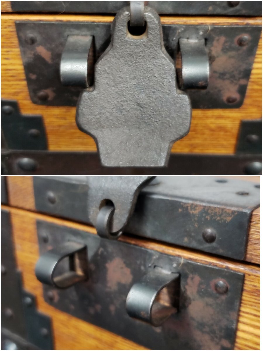 千両箱 銭箱 船箪笥 木箱 時代箱 金具装飾 ※鍵なし 貯金箱 古民 千両箱 銭箱 船箪笥 木箱 時代箱 金具装飾 ※鍵なし 貯金箱 古民