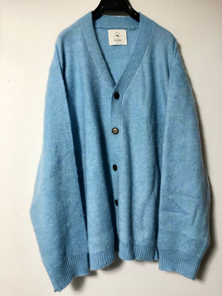 bukht 22AW SHAGGY JAQUARD SOLID CARDIGAN мохнатый кардиган большой размер голубой шерсть акрил mo волосы нейлон 