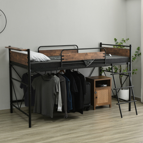 ロフトベッド パイプベッド シングル 耐荷重150kg 高さ125cm システムベッド ロータイプ ミドルタイプ 収納 北欧風 ハンガーポール4本付属