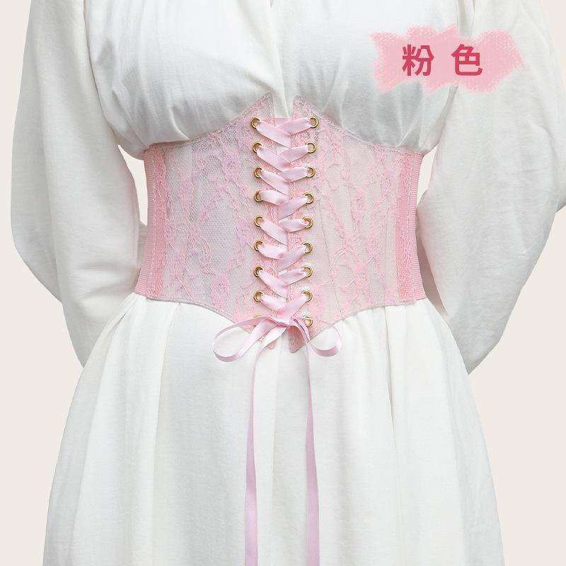 【ピンク色】66cm～86cm花柄レディース 幅広コルセットベルト