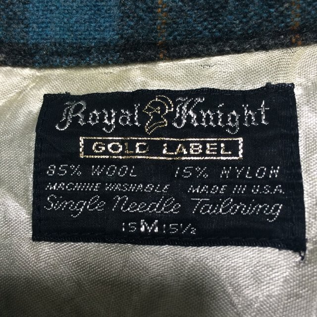 美品 アメリカ製 Royal Knight ロイヤルナイト 80’S 長袖スタンダードカラーシャツ サイズM ブルー色ベースに黒色と橙色のチェック 781_画像4