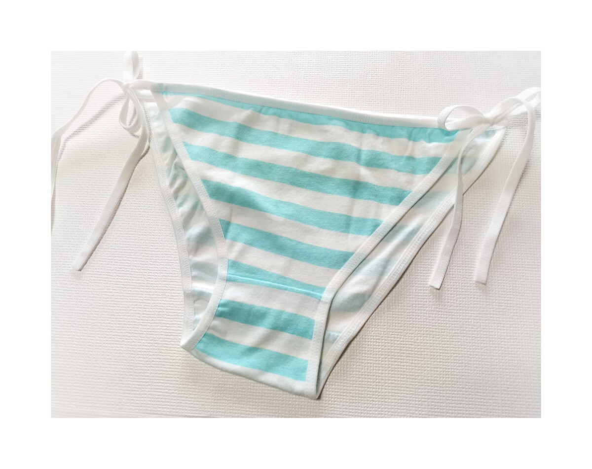 ★新品★ M ショーツ ホワイト×水色 紐パン ロリパン 縞々 セクシーランジェリー