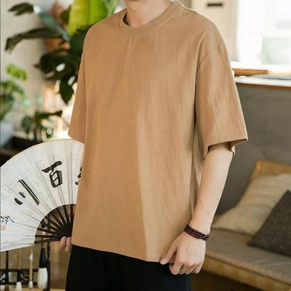E563 夏服 メンズ 半袖 ゆったり 丸襟 涼しい 軽量 トップス 3XL