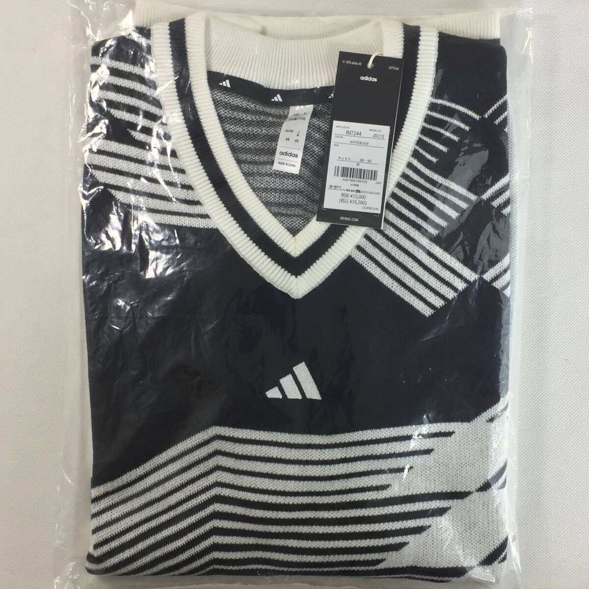 アディダス adidas ゴルフウェア アーカイブグラフィック Vネック長袖セーター JSC13-IM7244 W/BK サイズM 新品タグ付き 送料無料