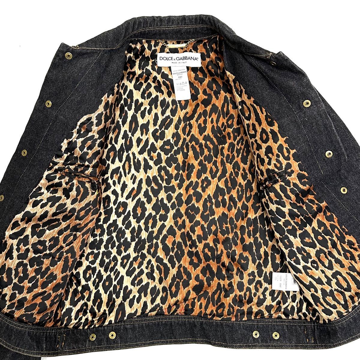 DOLCE&GABBANA デニムテーラードジャケット レオパード イタリア製 ドルチェアンドガッバーナ デニムジャケット レオパード サイド