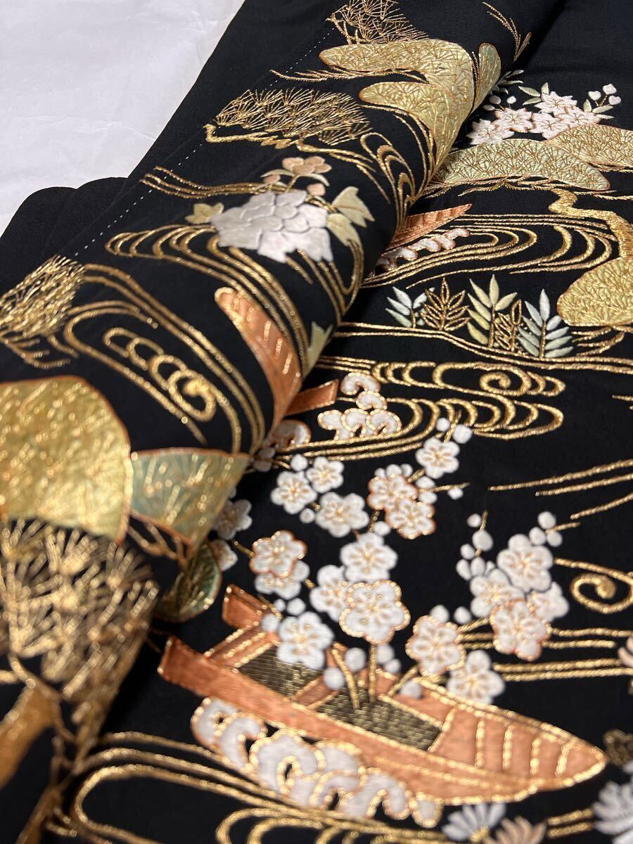 逸品 留袖 正絹 黒留 五つ紋 刺繍 袷 極細刺繍 呉服 着物
