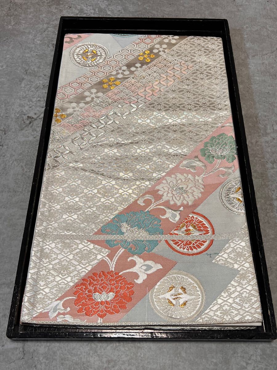 袋帯 帯 正絹 しつけ糸付き 銀糸 金糸 呉服 きもの 織物