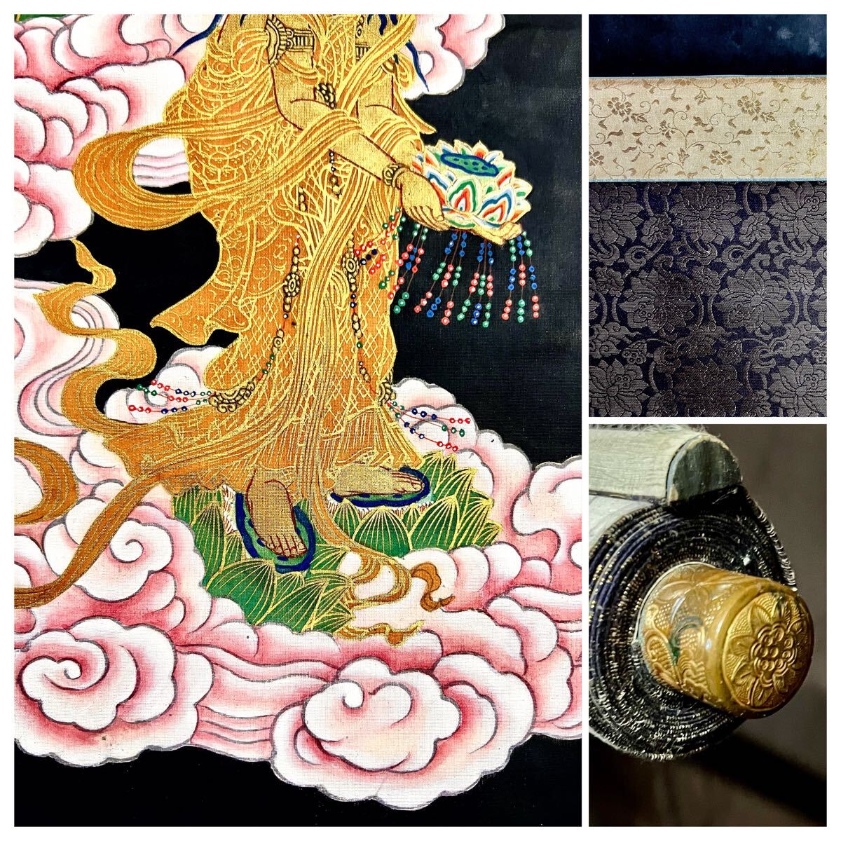 真作】【仙】奥村恭法「来迎佛之図」絹本 肉筆 共箱 紺紙金泥 真作】【仙】奥村恭法「来迎佛之図」絹本 肉筆 共箱 紺紙金泥