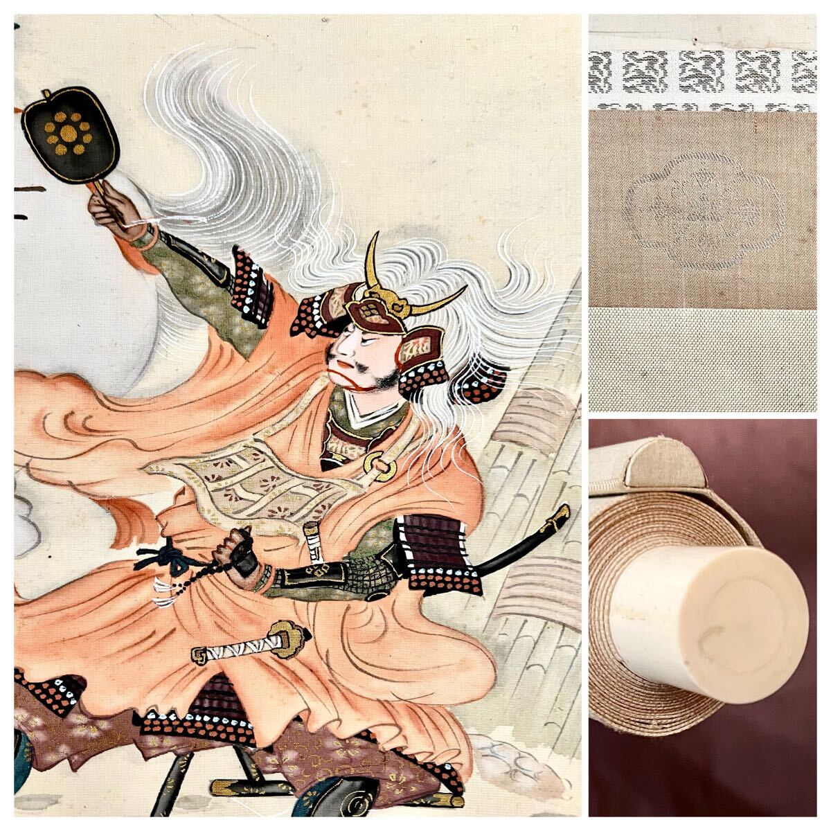 真作】【仙】武田一路「信玄と謙信」絹本 肉筆 共箱 金泥仕様 川 真作】【仙】武田一路「信玄と謙信」絹本 肉筆 共箱 金泥仕様 川