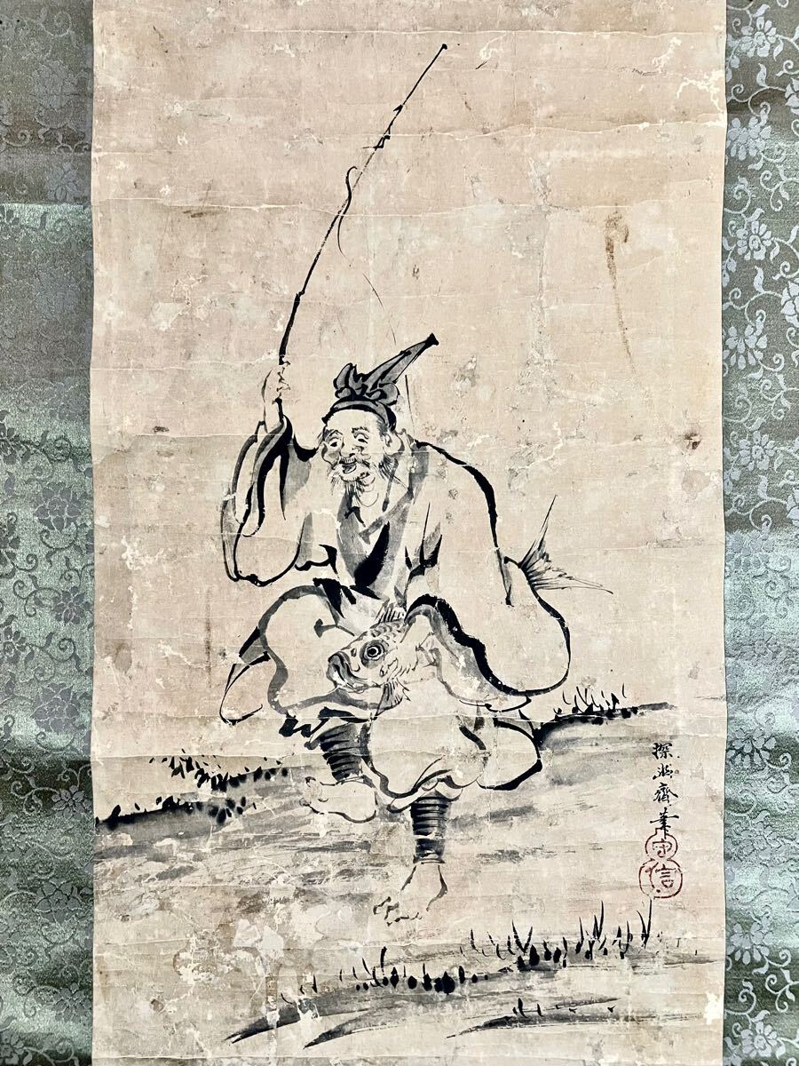 真作】狩野探幽 肉筆絹本 唐土勝景図 直入題字 巻物/日本画家 真作】狩野探幽 肉筆絹本 唐土勝景図 直入題字 巻物/日本画家