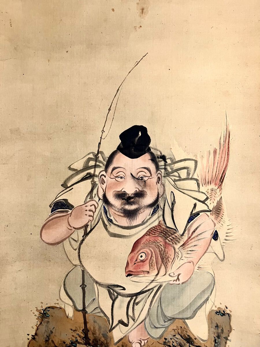 真作】【S8】長町竹石「恵比寿天図」絹本 肉筆 金泥 仏画 仏教 真作】【S8】長町竹石「恵比寿天図」絹本 肉筆 金泥 仏画 仏教