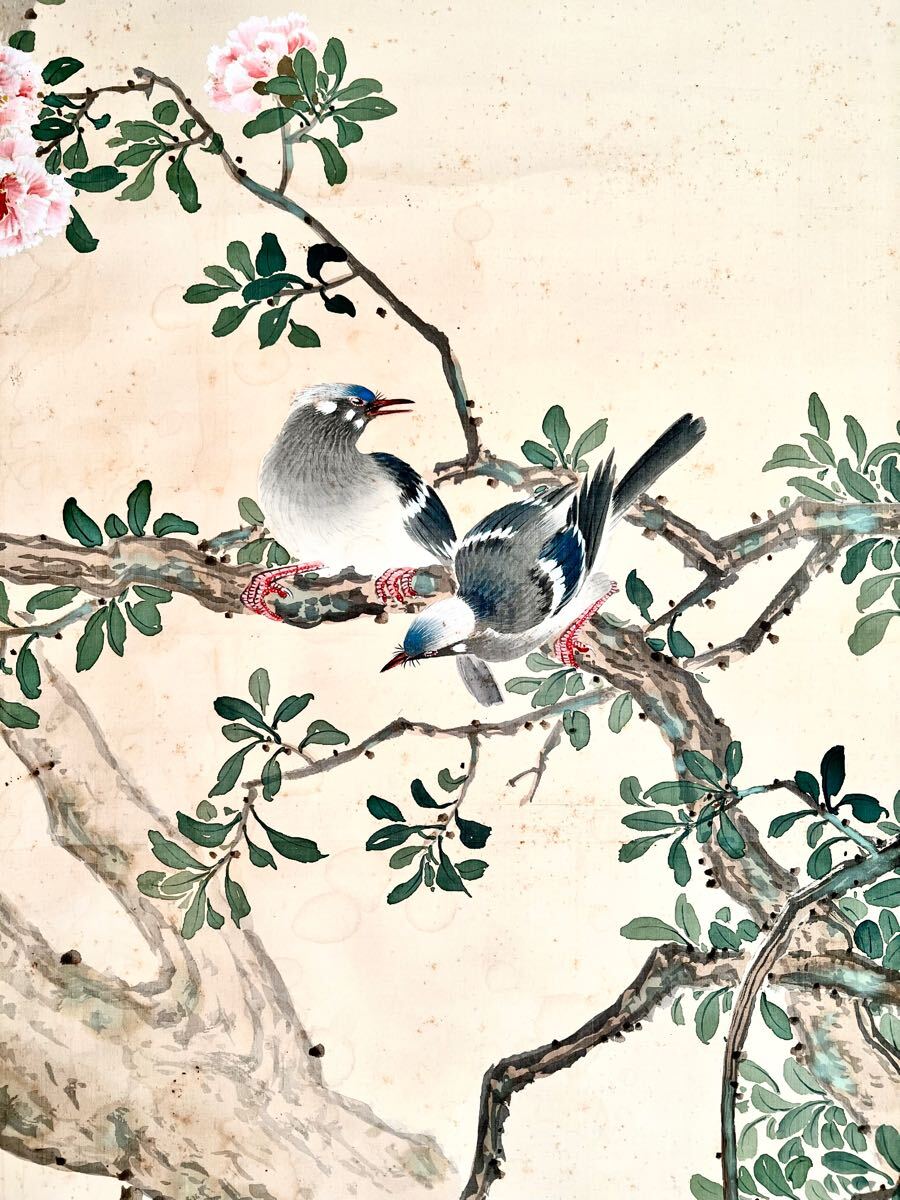 g2540▽良▽柳谷写芝仙祝寿花鳥画屏風 検 古美術品骨董書画絵画 g2540▽良▽柳谷写芝仙祝寿花鳥画屏風 検 古美術品骨董書画絵画